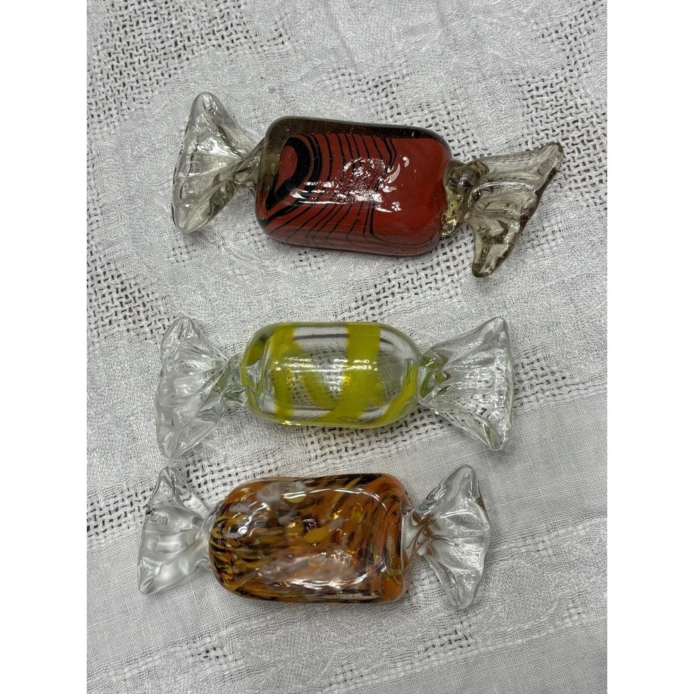 Vintage Late 20th Century Art Glass Cellophane Candy Set Of 3